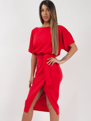 Wrap Front Gürteltier Midi Kleid