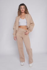 Oversized Bomber Style Fleece Zipper Co-ord