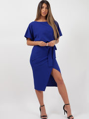 Wrap Front Gürteltier Midi Kleid