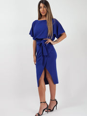 Wrap Front Gürteltier Midi Kleid