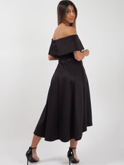 Dip Hem Pleated Bardot Dress