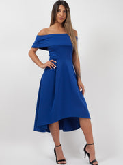 Dip Hem Pleated Bardot Dress