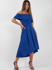 Dip Hem Pleated Bardot Dress