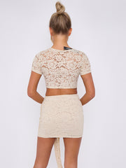 Lace Detail Crop Top & Skirt Co-ord With Tie Knot Drape Detail