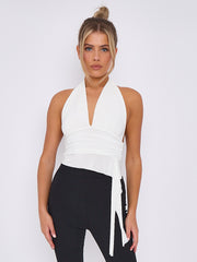 Slinky Halter Neck Crop Top With Frill Detail
