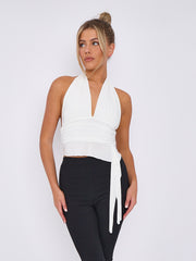 Slinky Halter Neck Crop Top With Frill Detail