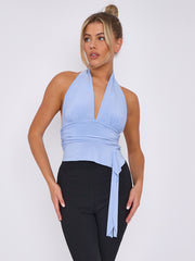 Slinky Halter Neck Crop Top With Frill Detail