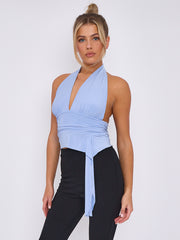 Slinky Halter Neck Crop Top With Frill Detail