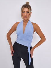 Slinky Halter Neck Crop Top With Frill Detail