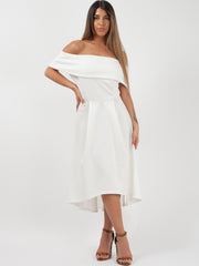 Dip Hem Pleated Bardot Dress