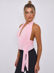 Slinky Halter Neck Crop Top With Frill Detail