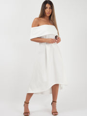 Dip Hem Pleated Bardot Dress