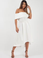 Dip Hem Pleated Bardot Dress
