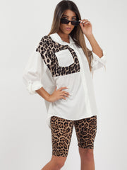 Leopard Print Patch Shirt Blouse