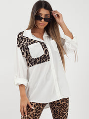 Leopard Print Patch Shirt Blouse