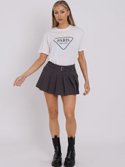 Pleated Mini Plain Tennis Skort With Belt