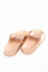 Love Print Patent Sliders