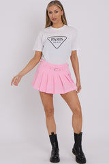 Pleated Mini Plain Tennis Skort With Belt