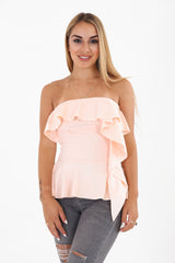 Frill Detail Bandeau Peplum Top