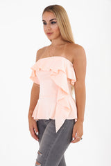 Frill Detail Bandeau Peplum Top