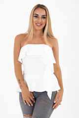 Frill Detail Bandeau Peplum Top