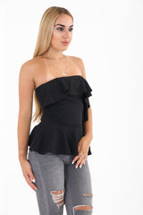 Frill Detail Bandeau Peplum Top