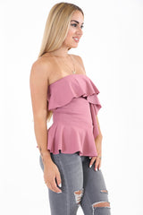 Frill Detail Bandeau Peplum Top