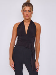 Slinky Halter Neck Crop Top With Frill Detail