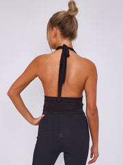 Slinky Halter Neck Crop Top With Frill Detail