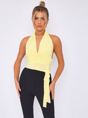 Slinky Halter Neck Crop Top With Frill Detail