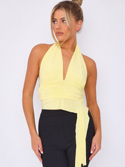 Slinky Halter Neck Crop Top With Frill Detail