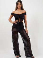 Crochet Bardot Crop Top & Trouser Co-ord