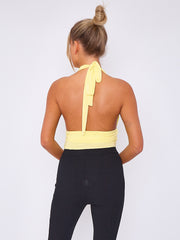 Slinky Halter Neck Crop Top With Frill Detail