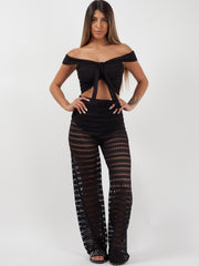 Crochet Bardot Crop Top & Trouser Co-ord