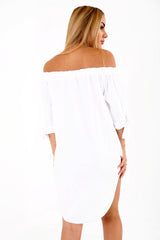 Rose Embroidered Curved Hem Bardot Dress Top