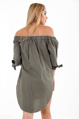 Rose Embroidered Curved Hem Bardot Dress Top