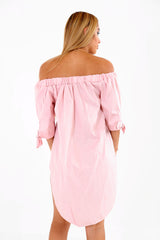 Rose Embroidered Curved Hem Bardot Dress Top