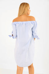 Rose Embroidered Curved Hem Bardot Dress Top