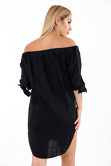 Rose Embroidered Curved Hem Bardot Dress Top