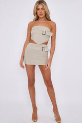 Buckle Detail Bandeau Crop Top & Mini Skirt Co-ord