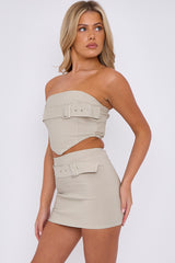 Buckle Detail Bandeau Crop Top & Mini Skirt Co-ord