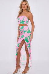 Floral Bandeau Crop Top & Twist Knot Maxi Skirt Coord