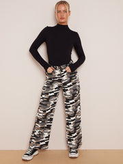 Camouflage Wide Leg Denim Cargo Trousers