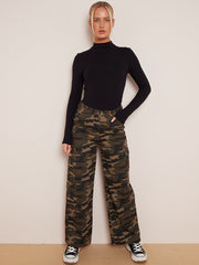 Camouflage Wide Leg Denim Cargo Trousers