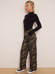 Camouflage Wide Leg Denim Cargo Trousers