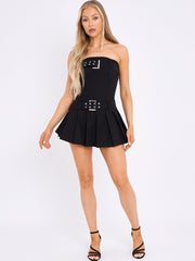 Bandeau Buckle Detail Pleated Mini Skort Dress