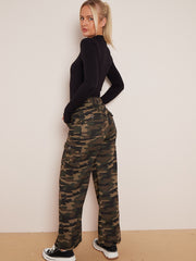 Camouflage Wide Leg Denim Cargo Trousers