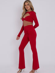 Cut Out Twist Front Crop Top & Flared Trouser Co-ord