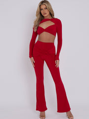 Cut Out Twist Front Crop Top & Flared Trouser Co-ord