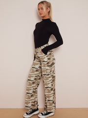 Camouflage Wide Leg Denim Cargo Trousers